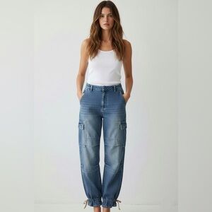 Vintage 90’s‎ Y2k Cargo Paper Bag Utility Tie Adjustable Barrel Wide Jeans Sz6